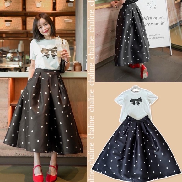 Size Medium black and white Polka dot pleated skirt - Picture 1 of 5